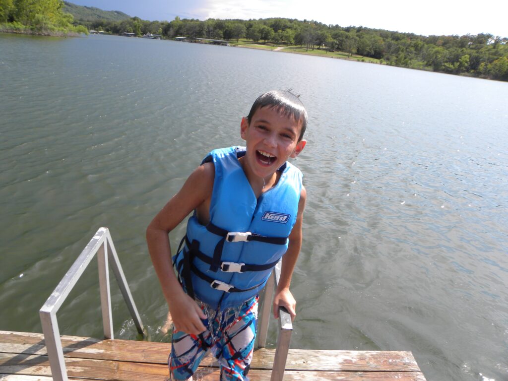 Swimming at Table Rock Lake - always wear a life jacket for safety 